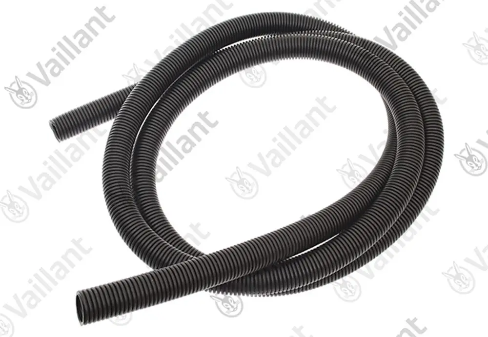 Schwarzer, flexibler Schlauch in spiraliger Form von Vaillant, geeignet für verschiedene Anschlussanwendungen.